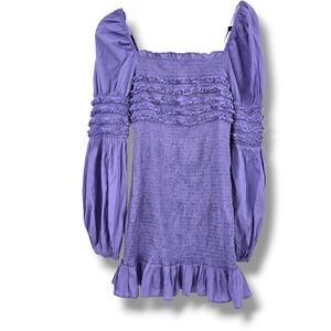 DO+BE Smocked Mini Dress Ruffle Trim Long Puff Sleeve Purple Dress‎ Size M